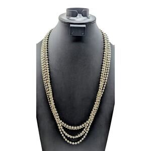 Five Strand Squared Off Bead Ball Chain Silver Tone Necklace